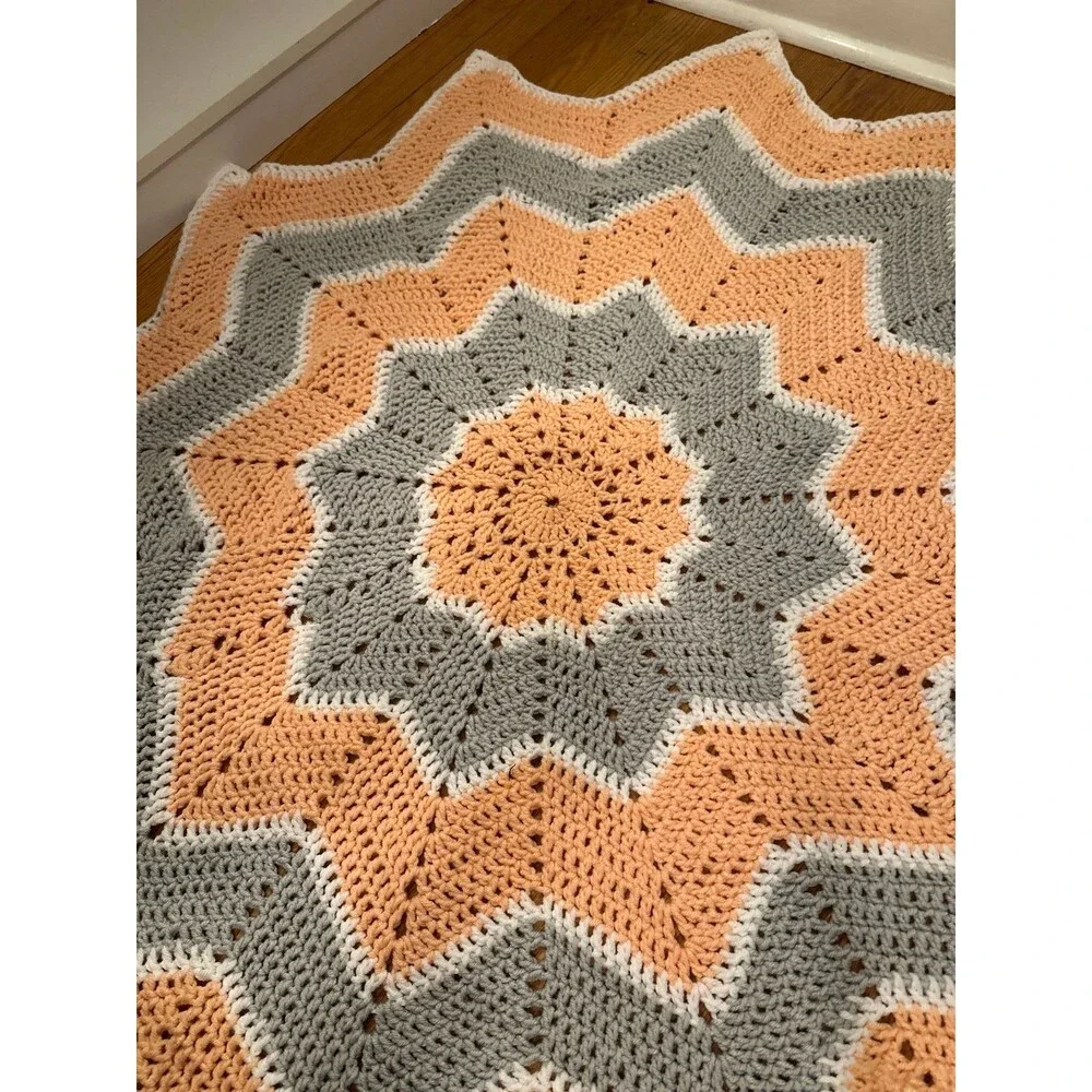 Handmade Orange Grey Soft Afghan Woven Throw Blanket